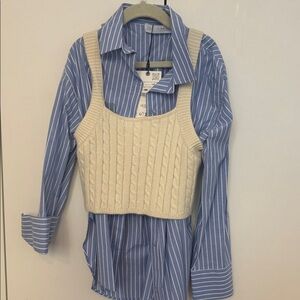 Zara Blue and White Striped Shirt with vest nwt